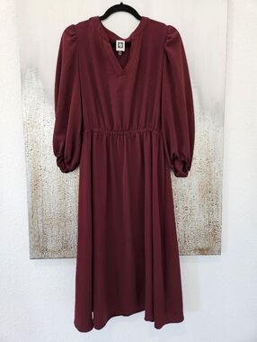 Anne Klein Wine V-Neck Midi Dress